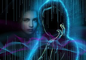 hypnose bioénergétique quantique et femme sur un fond noir