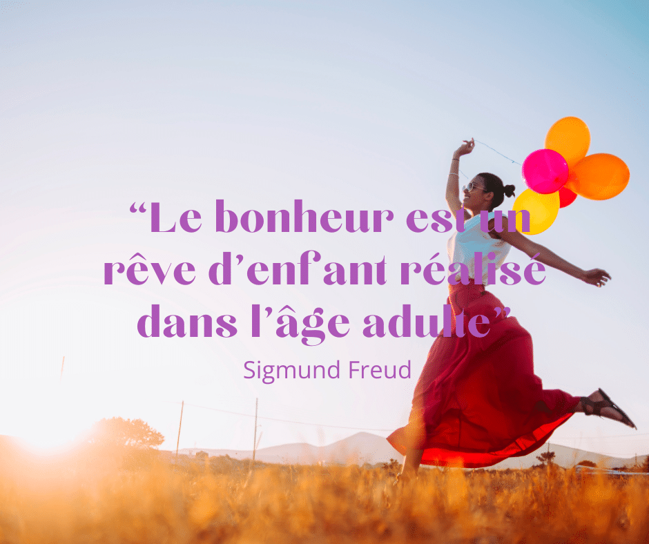 femme avec des ballons qui saute : citation sur le bonheur