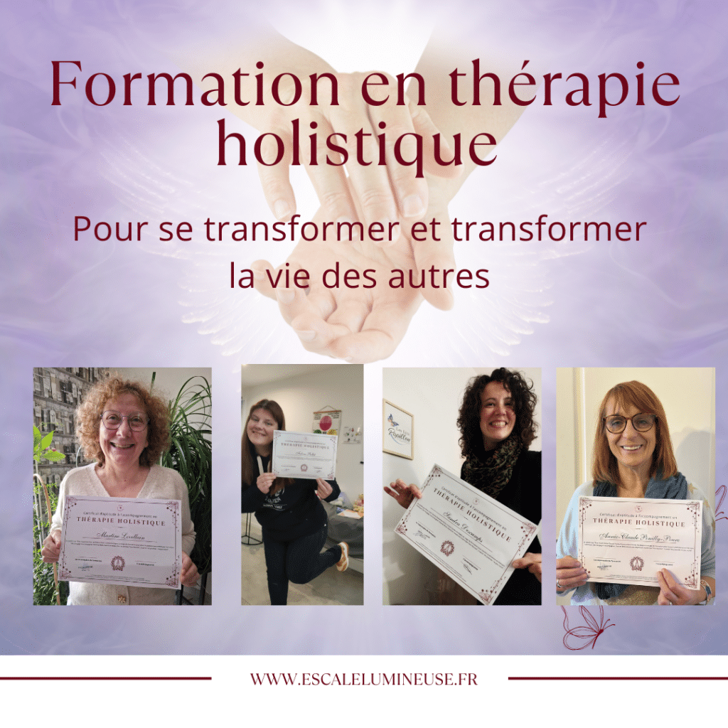 pourquoi se former en thérapie holistique : image avec des femmes tenant une certification et le titre : formation en thérapie holistique