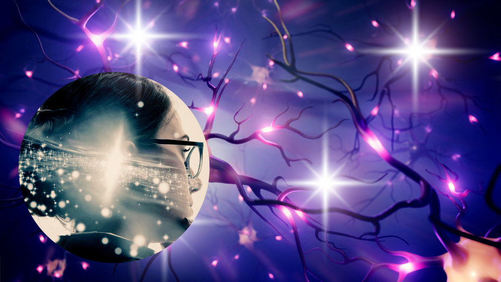 image avec neurone violet et une femme dans un cercle